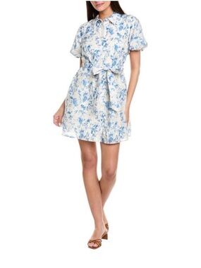 Sam Edelman Eyelet Blue and White Floral Mini Dress with Luff Sleeves